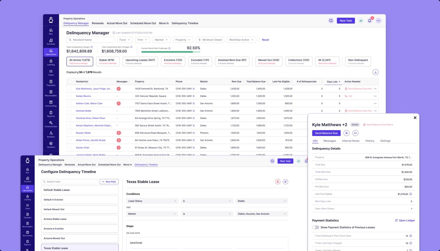 Delinquency Management interface screenshot